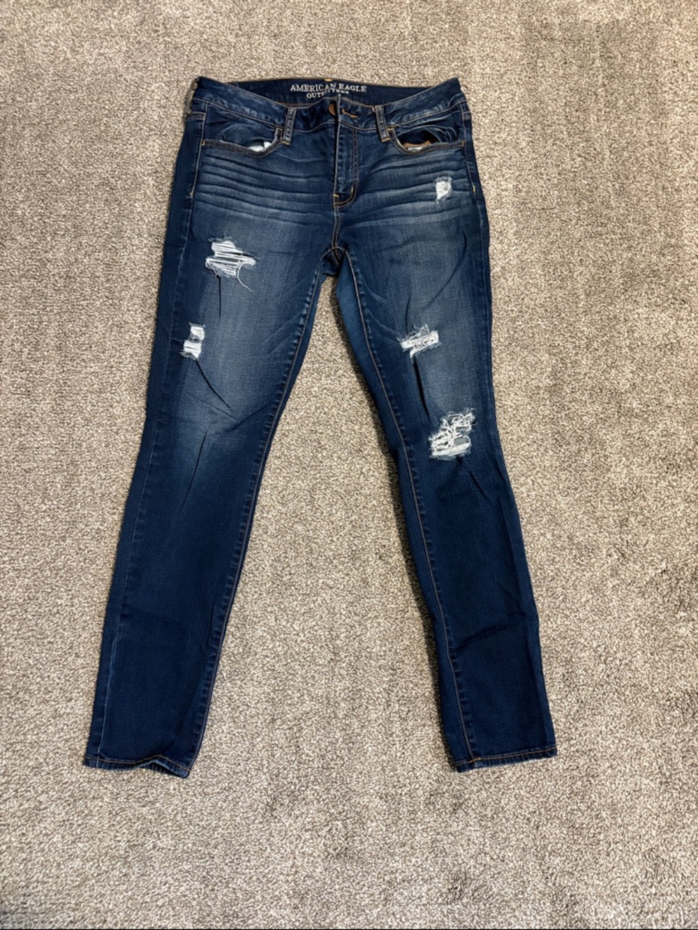 American Eagle Women’s Dark Blue Distressed Skinny Jeans